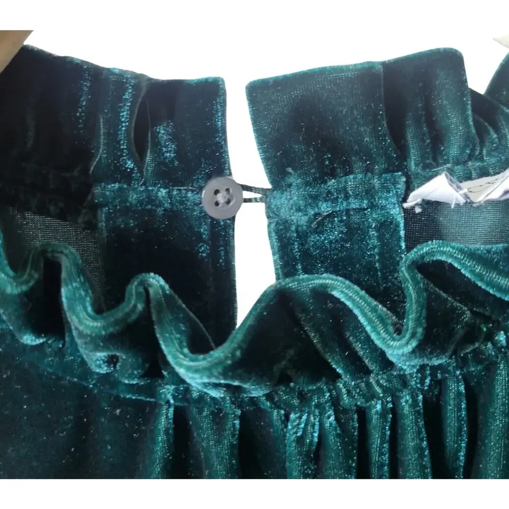 J. Crew Velvet Midi Dress 8 Emerald Green Tiered Ruffle High Neck Romantic Party - Picture 6 of 9